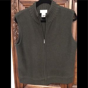 Talbots Khaki / Olive 100% Wool Zip Vest Size Med